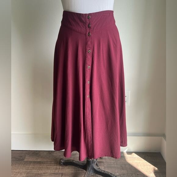 URBAN OUTFITTERS ECOTE BASQUE WAIST BUTTON DOWN MIDI SKIRT BURGUNDY SMALL - Picture 5 of 10